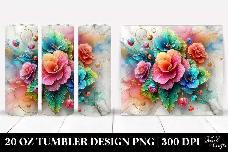 Colorful Marble Begonia | 20 Oz Tumbler