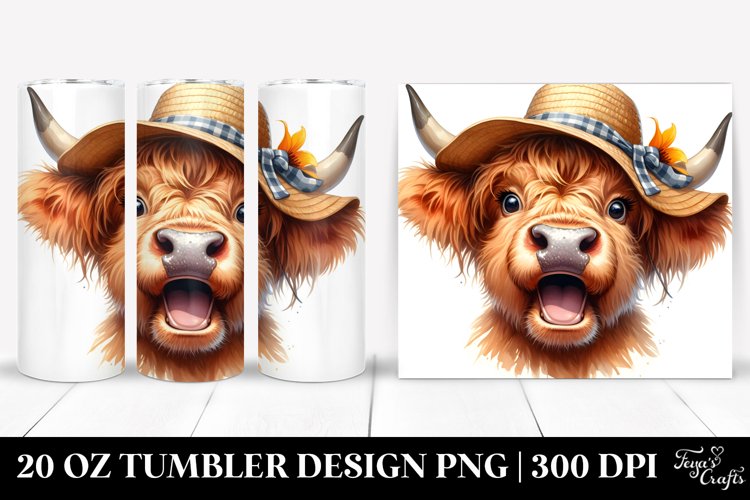 Excited Highland Cow with Sun Hat | 20 Oz Tumbler