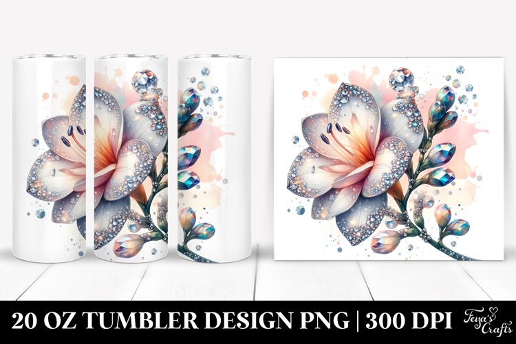 Shiny Freesia Diamond Tumbler Sublimation Clipart