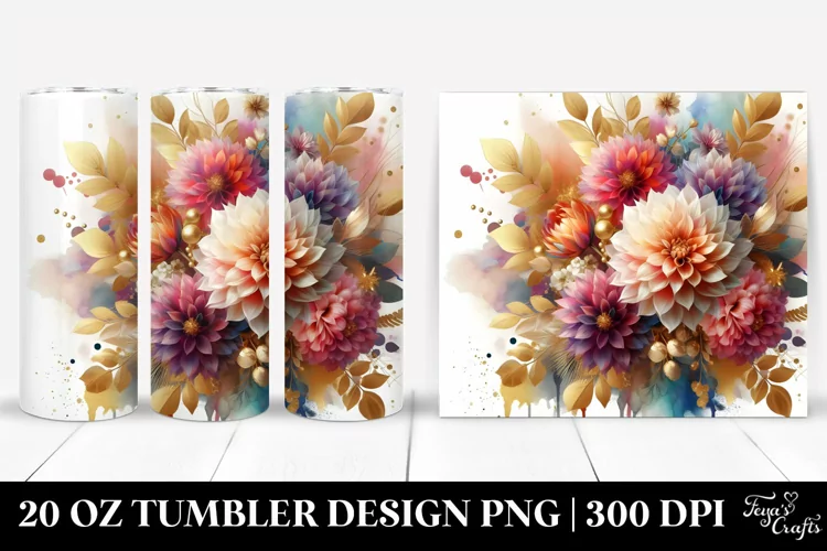 Abstract Colorful Bouquet, Gold Foil | 20 Oz Tumbler