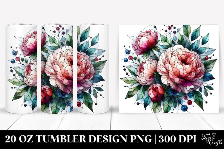 Stained Peonies Round Tumbler | 20 Oz Tumbler example image 1