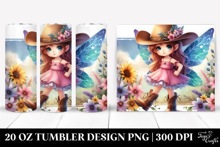 Colorful Watercolor Cute Fairy Cowboy | 20 oz Tumbler example image 1