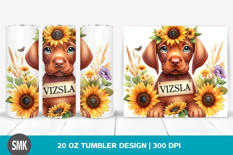 Watercolor Baby Vizsla Sunflower Flowers | 20 oz Tumbler