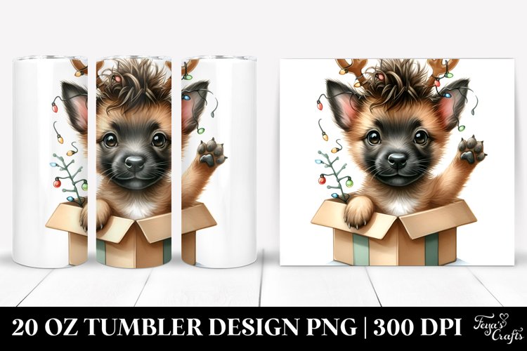Enthusiastic Baby Malinois with Christmas Lights PNG example image 1
