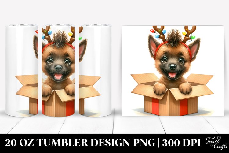 Enthusiastic Baby Malinois with Christmas Lights PNG example image 1