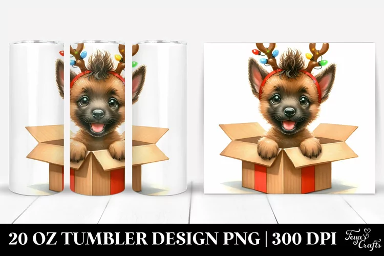 Enthusiastic Baby Malinois with Christmas Lights PNG