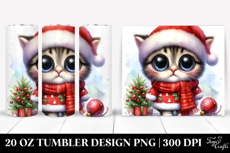 Cute Baby Cat Christmas Watercolor | 20 oz Tumbler