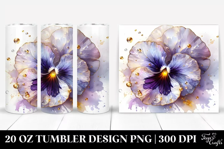 Shiny Pansy Golden Watercolor | 20 oz Tumbler