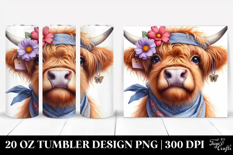 Watercolor Highland Cow Portrait Bandana | 20 oz Tumbler