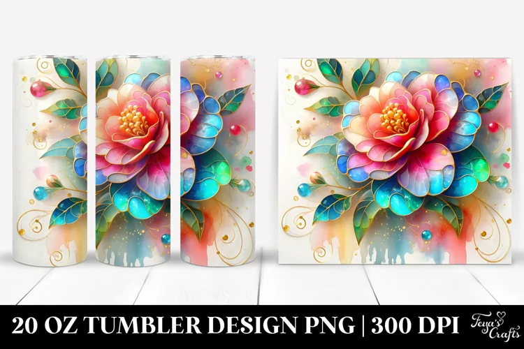 Colorful Camellia White Watercolor | 20 oz Tumbler