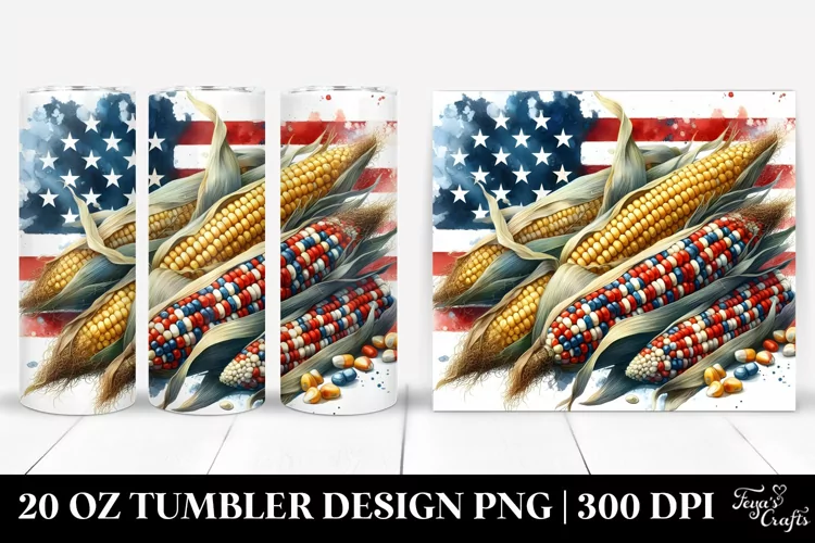 Watercolor Vintage Dirty Corn with USA Flag Colors | 20 oz