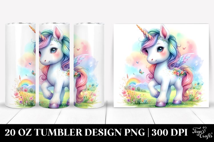 Colorful Baby Unicorn with Meadow. 20 oz Tumbler Design
