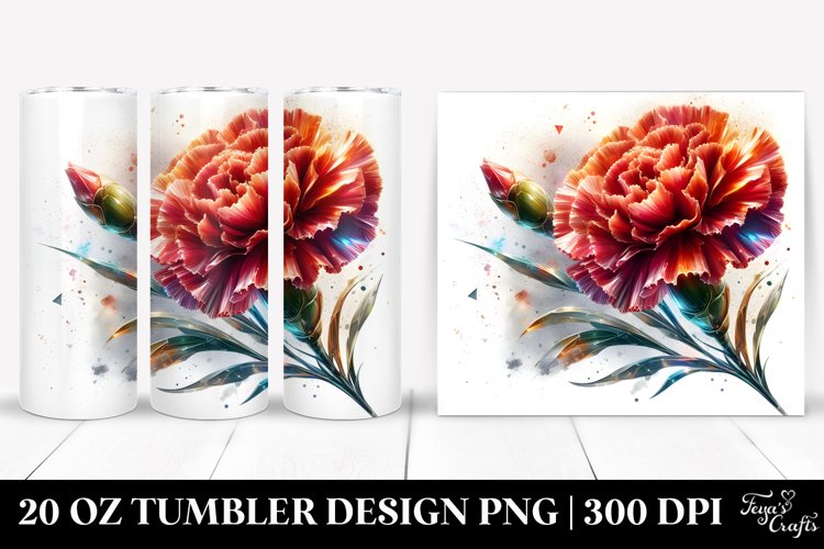 20 Oz Tumbler Sublimation | Shiny Carnation Watercolor