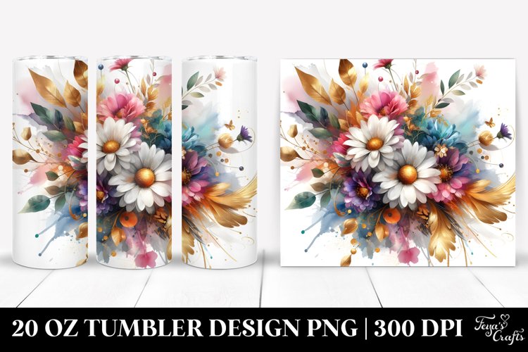 Colorful Bouquet Gold Foil Daisy | 20 Oz Tumbler example image 1
