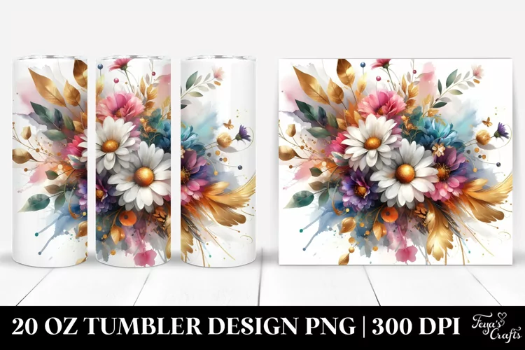 Colorful Bouquet Gold Foil Daisy | 20 Oz Tumbler