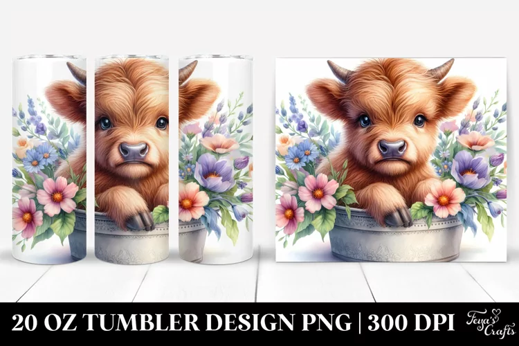 Watercolor Baby Highland Cow Smiling | 20 Oz Tumbler