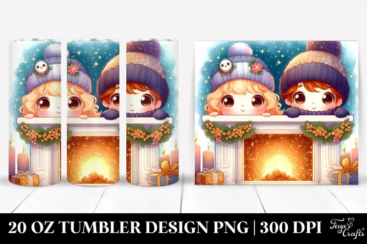 Cute Deer Behind Glittery Fireplace 20 Oz Tumbler