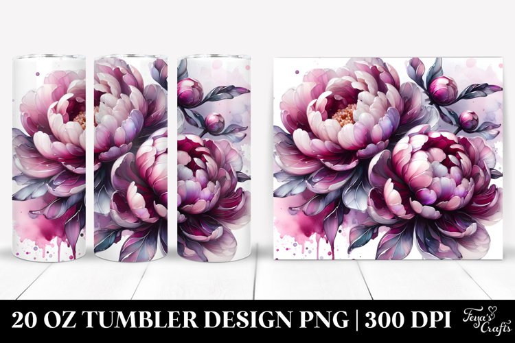 Glossy Peonies with Watercolor Splash | 20 Oz Tumbler