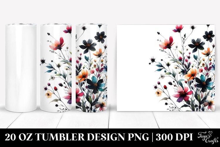 Bold Watercolor Wild Flowers with Black Accents | 20 Oz