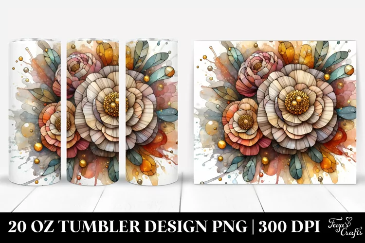 Stained Ranunculus with Abstract Design | 20 Oz Tumbler