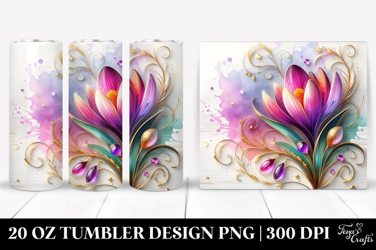 20 Oz Tumbler Sublimation | Colorful Crocus on White