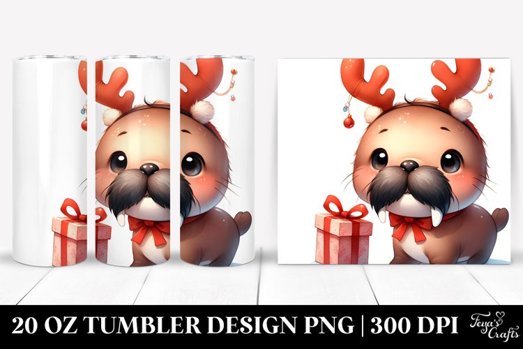 Expressive Walrus with Reindeer Horns PNG example image 1