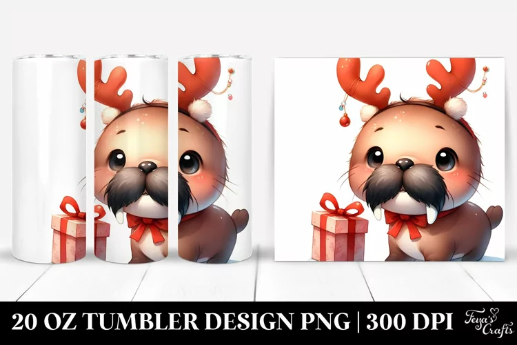 Expressive Walrus with Reindeer Horns PNG