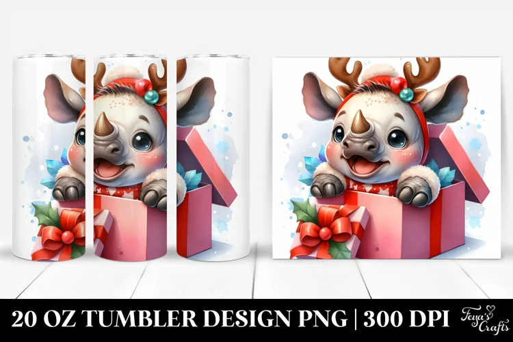 Extremely Expressive Rhino with Reindeer Horns PNG