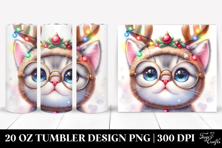 Expressive Baby Kitten with Christmas Lights, Transparent example image 1