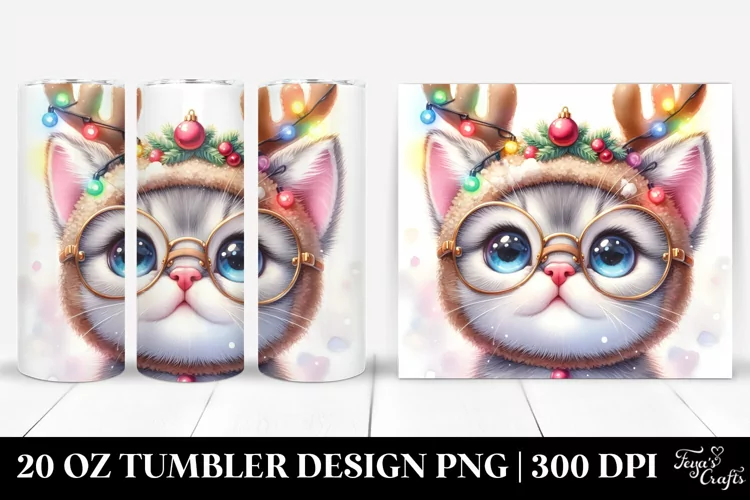 Expressive Baby Kitten with Christmas Lights, Transparent