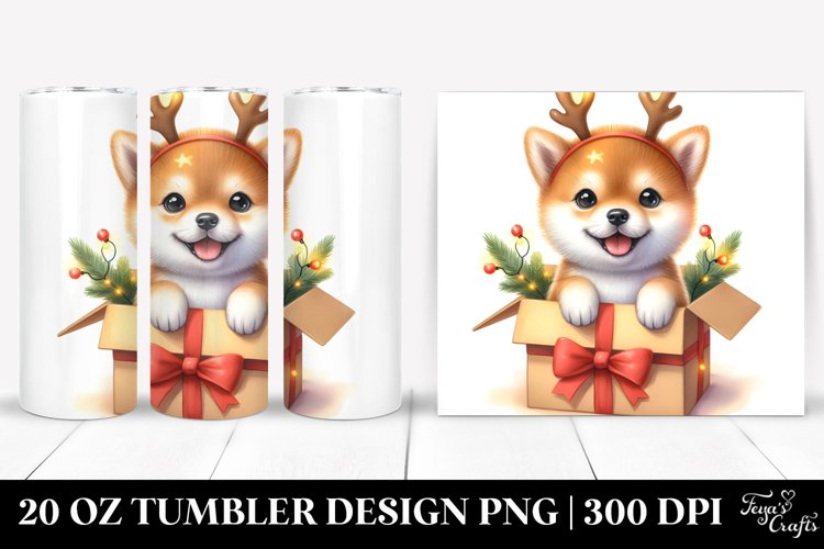 Enthusiastic Shiba Inu with Reindeer Horns, High-Resolution example image 1