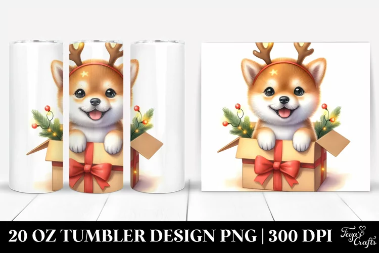 Enthusiastic Shiba Inu with Reindeer Horns, High-Resolution