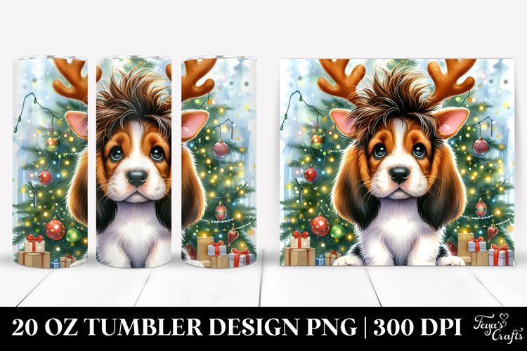 Expressive Basset Hound with Reindeer Horns PNG