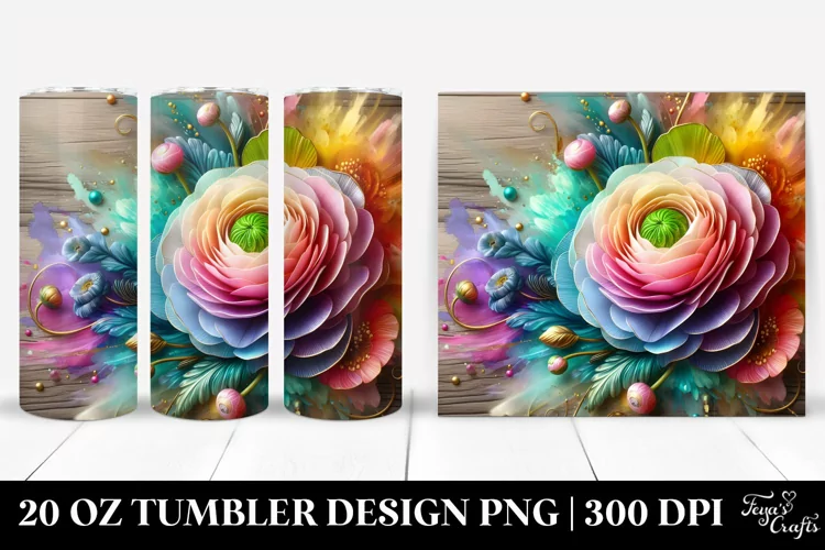 Colorful Ranunculus Wooden Splash | 20 Oz Tumbler