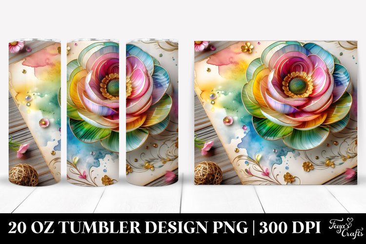 Colorful Ranunculus Wooden Splash | 20 Oz Tumbler example image 1
