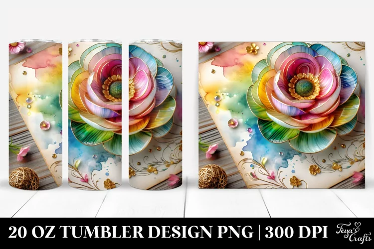 Colorful Ranunculus Wooden Splash | 20 Oz Tumbler
