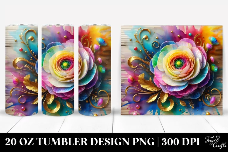 Colorful Ranunculus Wooden Splash | 20 Oz Tumbler