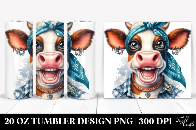Enthusiastic Cow Portrait with Housewife Bandana | 20 Oz