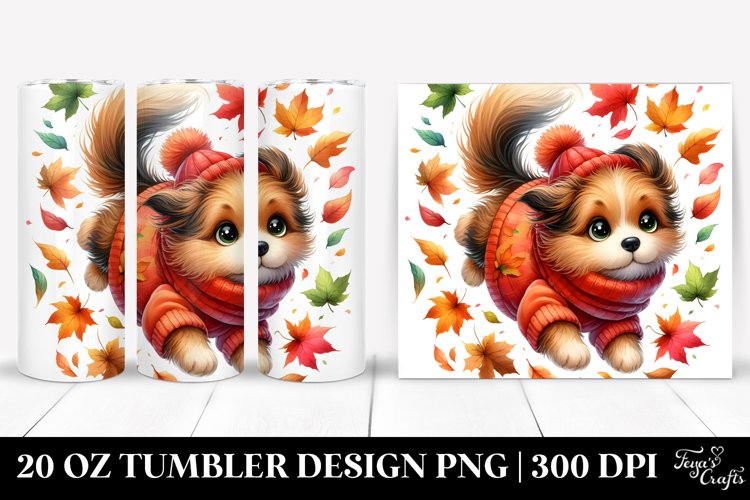 Colorful Watercolor of a Cute Dog Tumbling with Autumn