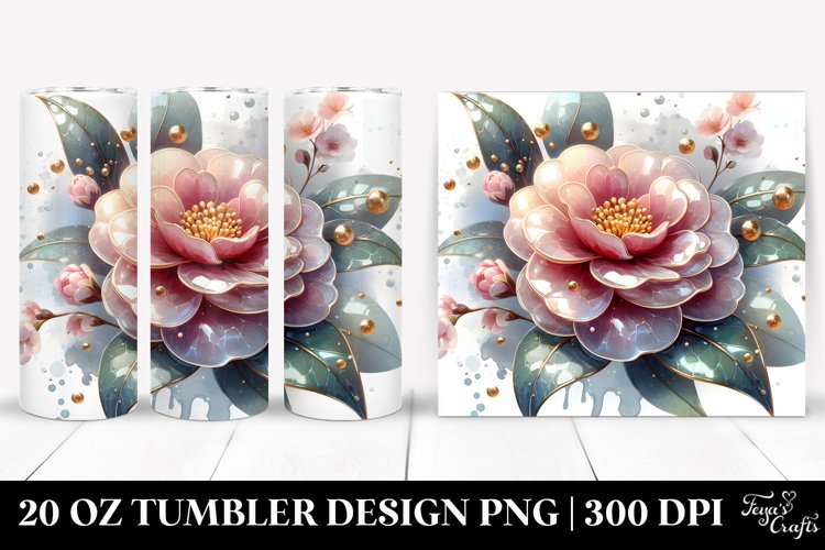 20 Oz Tumbler Sublimation | Glossy Camellia with Golden