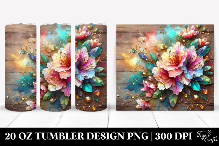 20 Oz Tumbler Sublimation | Colorful Rhododendron on Wooden