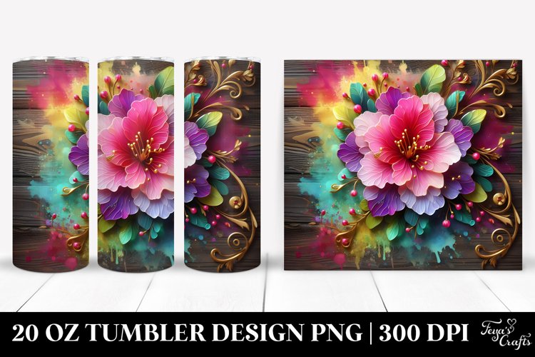 20 Oz Tumbler Sublimation | Colorful Rhododendron on Wooden