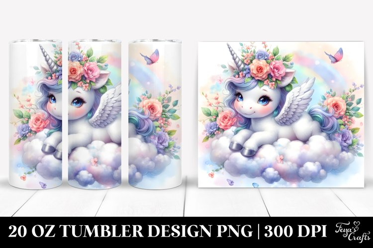 20 Oz Tumbler Sublimation | Cute Baby Unicorn with Flowers