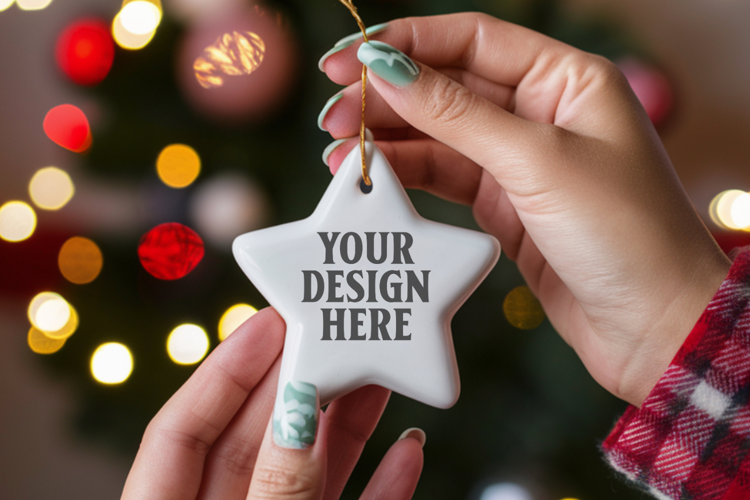 Christmas Star Ceramic Ornament Mockup | Holiday Star Tree
