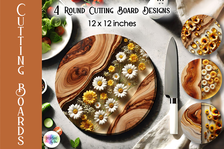 Daisy Floral Resin Cutting Board PNG, Kitchen Cutting Boards