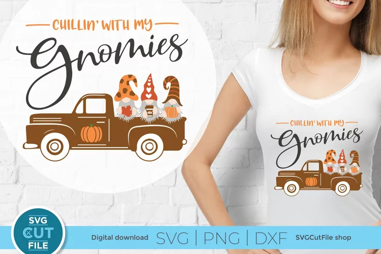 3 Pumpkin Spice gnomes with vintage truck SVG file