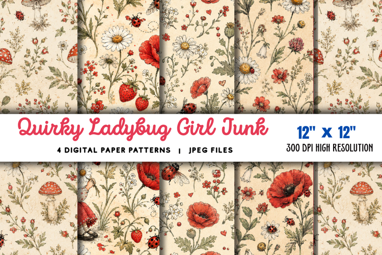 Quirky Ladybug Girl Junk Journal JPG