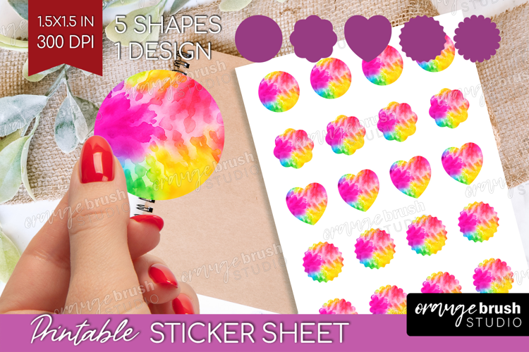 Rainbow Tie Dye Round Sticker - Summer Printable Sticker