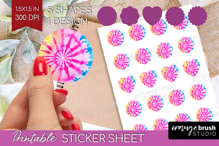 Rainbow Tie Dye Round Sticker - Summer Printable Sticker example image 1