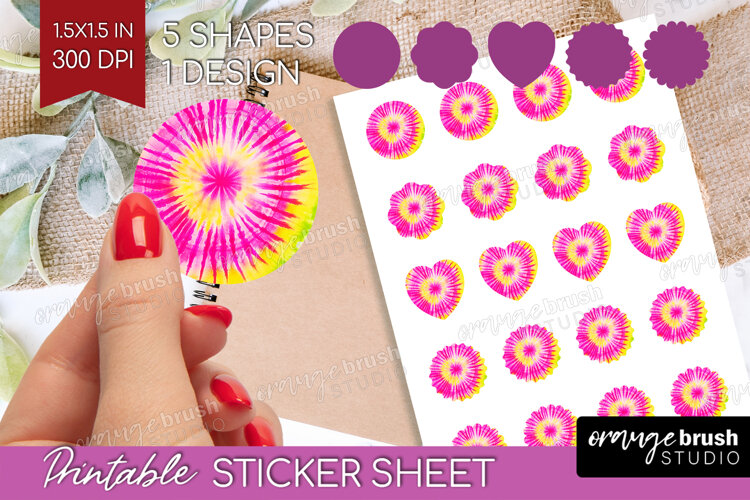 Rainbow Tie Dye Round Sticker - Summer Printable Sticker example image 1